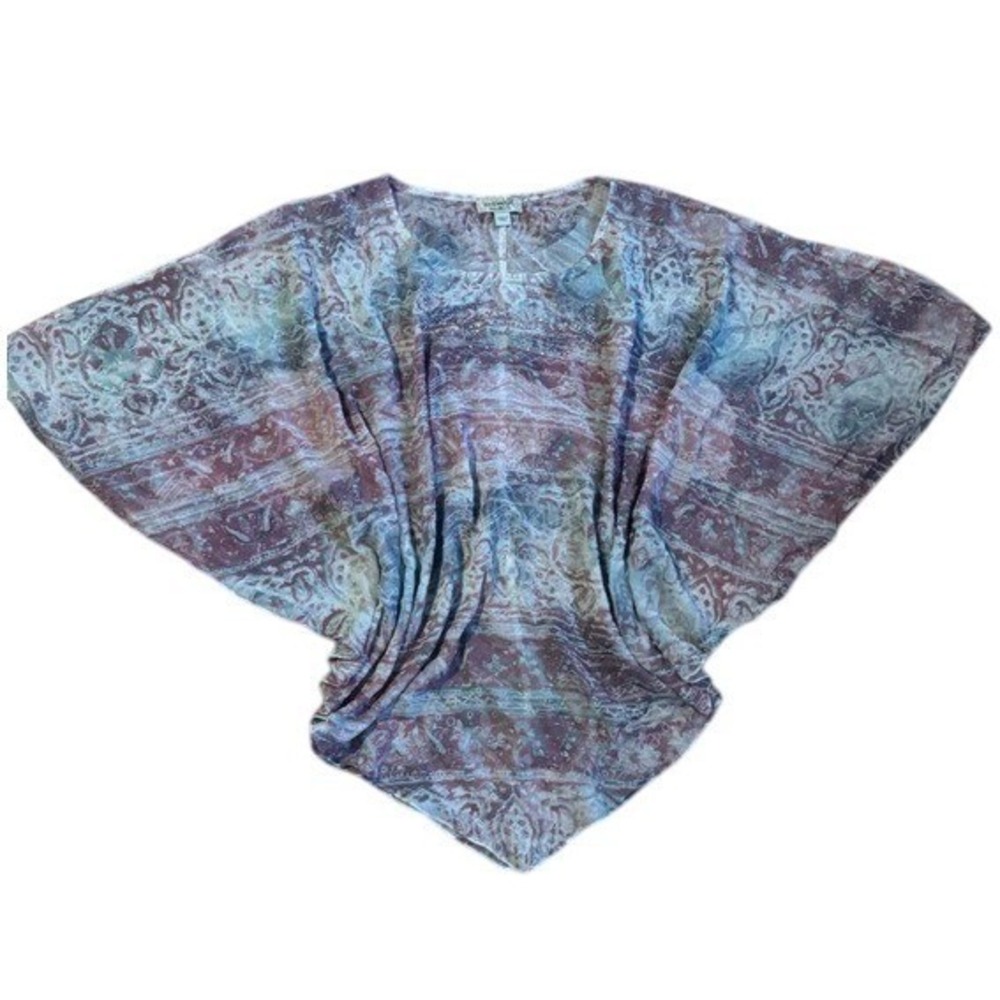 Oneworld Women's Multicolor Embellished Poncho Top Beach Coverup Bohemian Fairy
